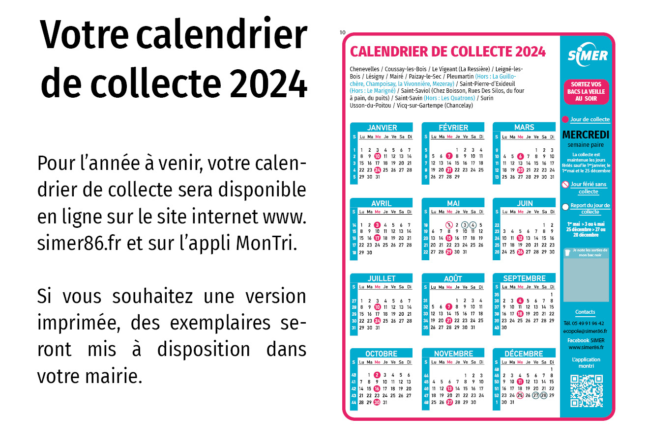 Collecte : votre calendrier 2024 arrive ! – 13 Comme Une